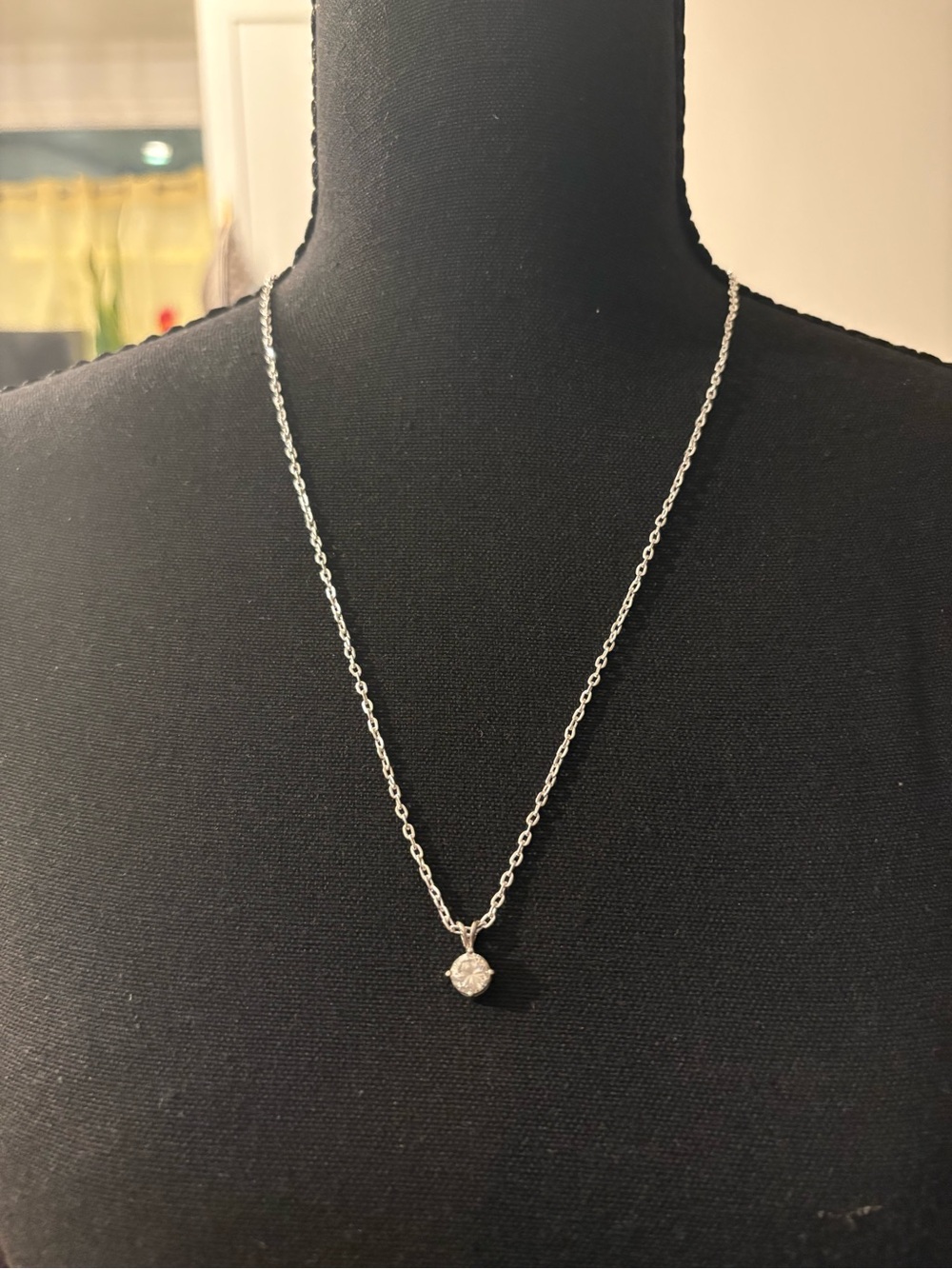 Silver tone Chain Necklace with Clear Crystal Pendant